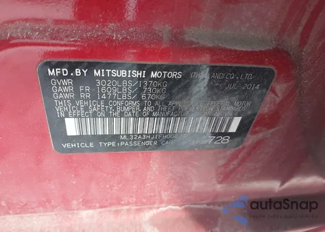 2015 Mitsubishi Mirage De z USA, uszkodzony, nr VIN ML32A3HJ1FH008240